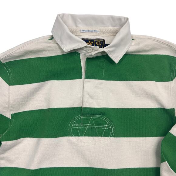 Vintage Rugby Ralph Lauren Slim Fit Polo Shirt Preppy Ivy League XS Green Stripe - Picture 8 of 12